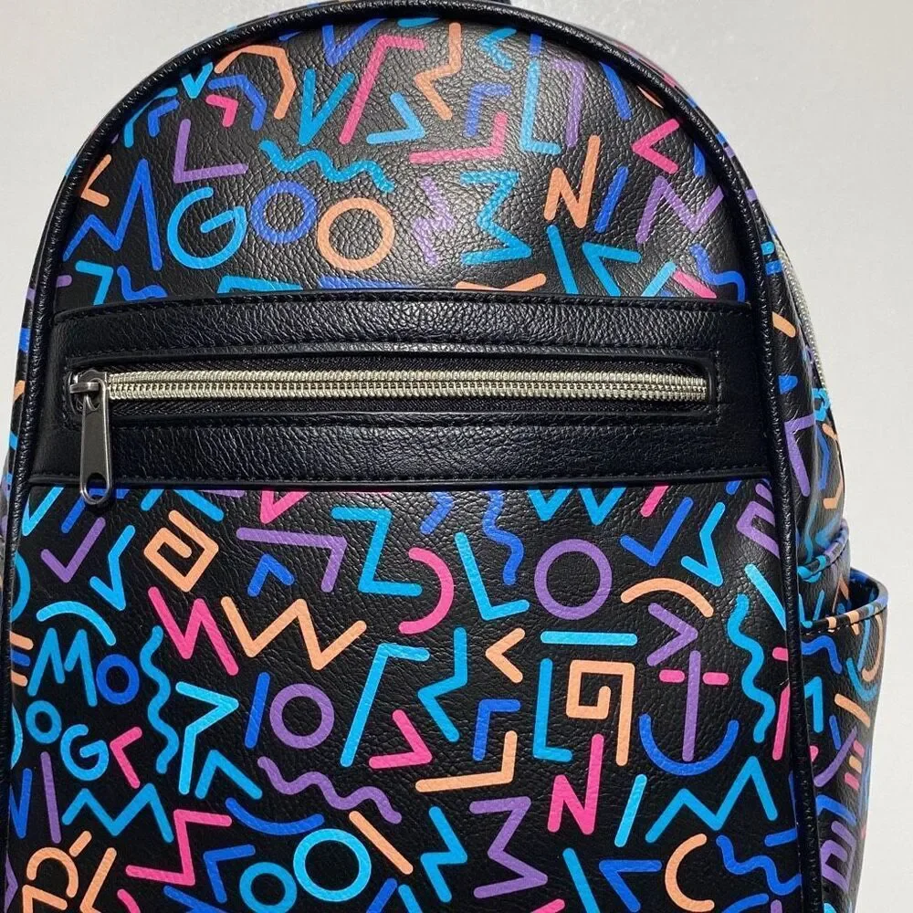 Stranger Things Women's Multicolor Geometric Lines Mini Black‎ Backpack